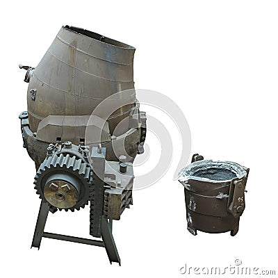 Industrial steel production equipment pouring convertor isolated Stock Photo