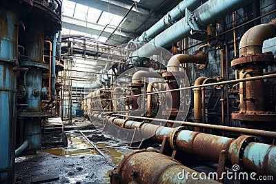 Industrial steel rust pipes and valves Stock Photo