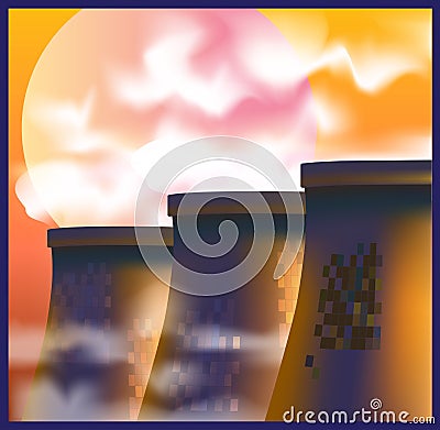 Industrial sunset Vector Illustration