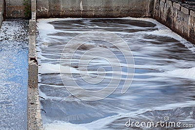 Industrial tanks for oxygen aeration in wastewater treatment plant Stock Photo