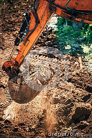 Industrial truck loader excavator moving earth Stock Photo