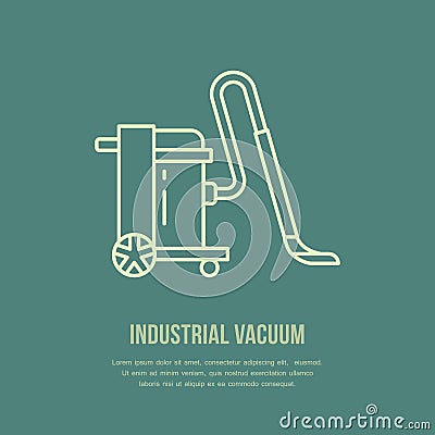 Industrial vacuum cleaner flat line icon, logo. Vector illustration of household appliance for housework equipment shop Vector Illustration