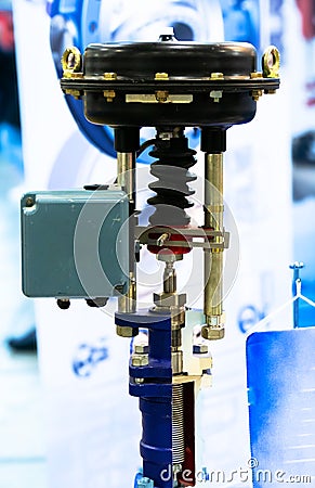 Industrial valves. Pneumatic actuators Industrial installations Stock Photo