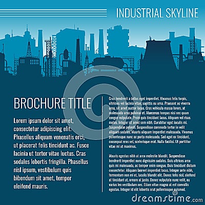 Industrial vector business template design with factory silhouette and text Vector Illustration