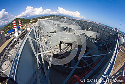 Industrial ventilation system, roof of the plant Stock Photo