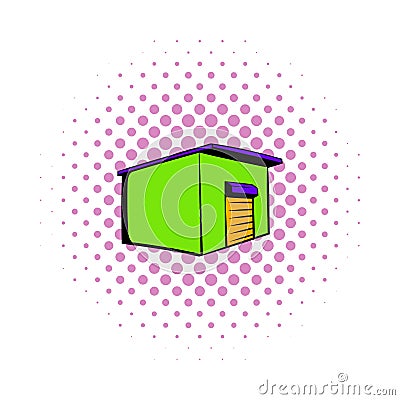 Industrial warehouse with roller door icon, Vector Illustration