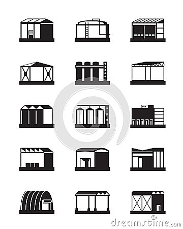 Industrial warehouses icon set Vector Illustration