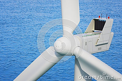 Industrial wind turbine close up in sea Stock Photo