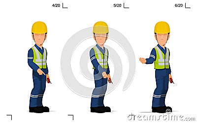 An industrial worker is explaining something on the floor Vector Illustration