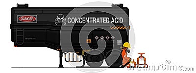 An industrial worker is loading concentrated acid on white background Vector Illustration