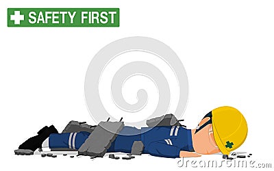 An industrial worker was injured by the broken concrete Vector Illustration