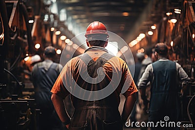 Industrial worker working in a factory. Industrial worker working in a factory, back view of male workers in factory, AI Generated Stock Photo