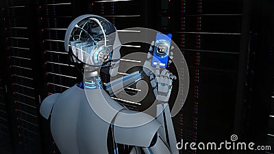 Industrie 4.0 - Humanoid Robot Hand Click Smartphone Cartoon Illustration