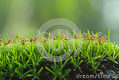 Industrious Ants macro grass. Generate Ai Stock Photo