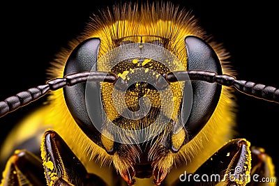 Industrious Bee closeup. Generate Ai Stock Photo