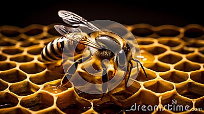 Industrious Bee Collecting Honey in an Intricate Beehive. Generative Ai Stock Photo