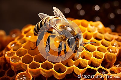 Industrious Bees inside a hive. Generate Ai Stock Photo