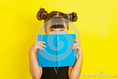 Back to school background with kid. Concept of education and reading. Industrious child. Space for advertisement text. Stock Photo