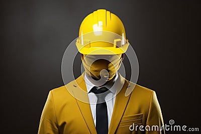 Industrious Worker with yellow helmet hat. Generate Ai Stock Photo