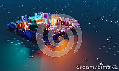 Industry 4.0. Abstract colorful machine, building isometric block on dotted background. 3D illustration Cartoon Illustration