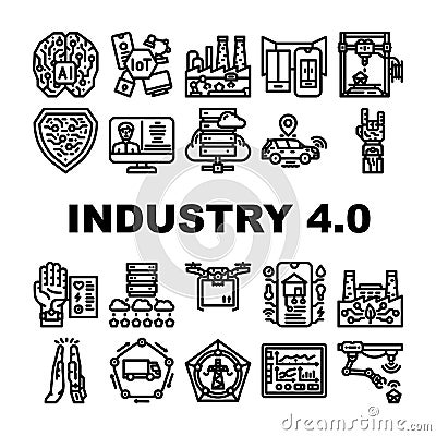industry 4 automation robotics icons set vector Vector Illustration
