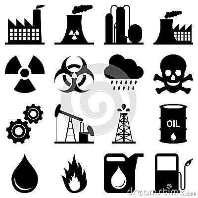 Industry Black and White Icons Vector Illustration