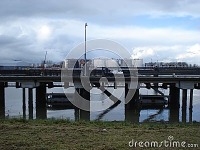 Industry with bridge and river Stock Photo