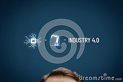 Industry 4.0 concept with AI, robotics and manager Stock Photo
