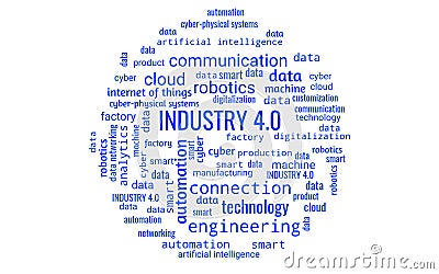 Industry 4.0 concept as word collage or word cloud, round shape Stock Photo