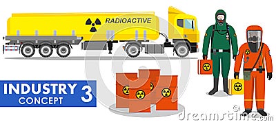 Industry concept. Detailed illustration of cistern truck carrying chemical, radioactive Vector Illustration