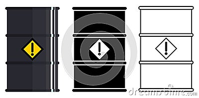 Industry concept. Set of barrels for radioactive, toxic, hazardous, dangerous, explosive, flammable and poisonous Vector Illustration