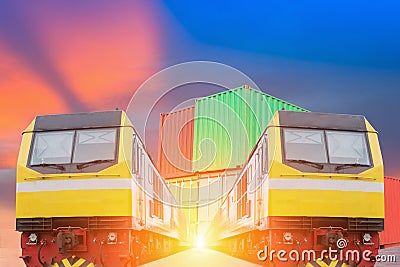 Industry container trains running Stock Photo