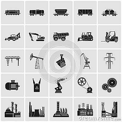 Industry, energy and railway icons set Vector Illustration