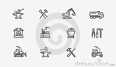 Industry icon set. Factory, manufacture, construction symbol. Vector illustration Vector Illustration