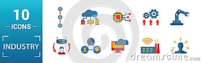 Industry 4.0 icon set. Include creative elements automation, data management, business intelligence, horizontal integration, osi Stock Photo