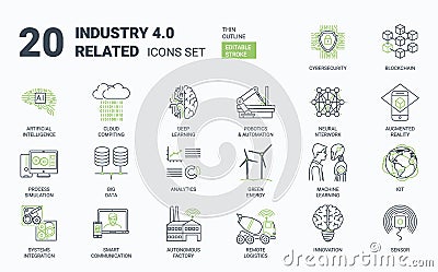 Industry 4.0 Simple Icons Set with Editable Stroke and Linear Style Vector Illustration