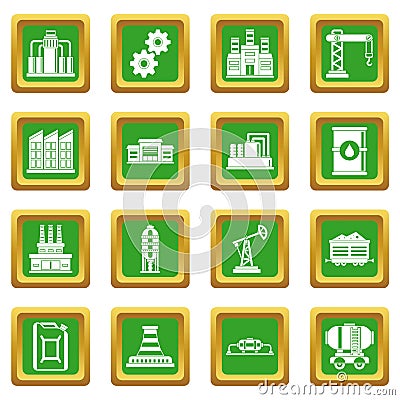 Industry icons set green Vector Illustration