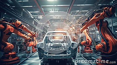 industry of industrial welding robots on the automobile production line is being welded Stock Photo