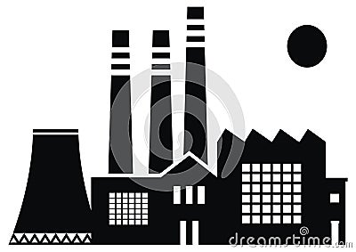 factory, cooling tower, chimneys, smoke stackes, hall, web black icon,symbol, vector, eps. Vector Illustration