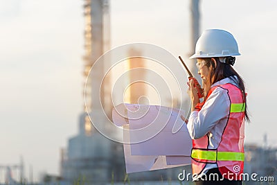 Industry Safety. The people worker women engineer work control at power plant energy industry manufacturing, Stock Photo