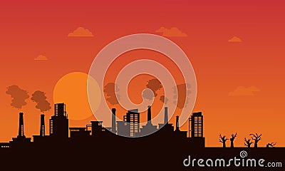 Industry wih pollution on orange background Vector Illustration