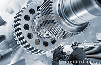 Industry workers and gears machinery Stock Photo