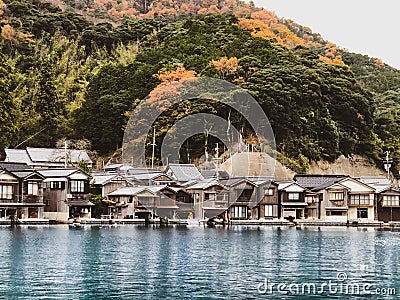 Ine-Cho and Funaya houses at Ine bay in Autumn , Kyoto, Japan Stock Photo