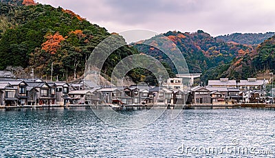 Ine-Cho and Funaya houses at Ine bay in Autumn. Stock Photo