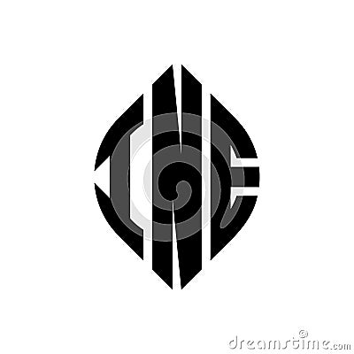 INE circle letter logo design with circle and ellipse shape. INE ellipse letters with typographic style. The three initials form a Vector Illustration