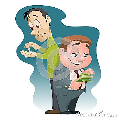 Inequality in wealth. Rich Man and Poor Man. Vector Illustration