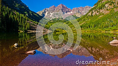 Infamous Maroon Bells Aspen Mountain Colorado Landscape in June Stock Photo