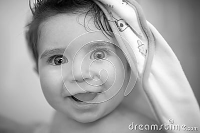 Infant child bath time smile Stock Photo