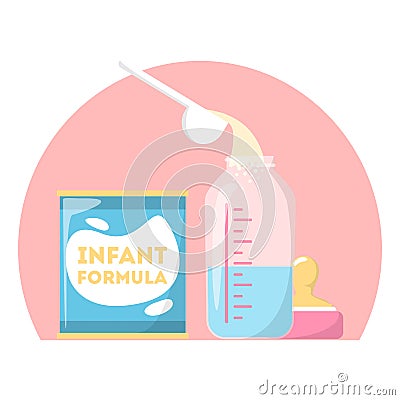 Infant formula, baby powder. Container with food Vector Illustration