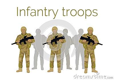Infantry Troops Soldiers with Weapon. Vector Vector Illustration